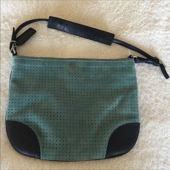 Rare! Coach Suede perforated Lt. Blue Slim Purse. - Picture 2 of 8